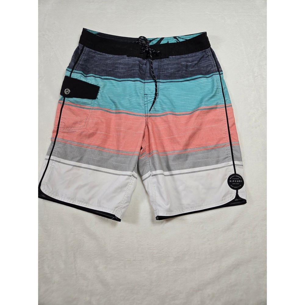 Rip Curl Mens Striped Board Shorts Size 29 Teal Coral Grey Swim Trunks
